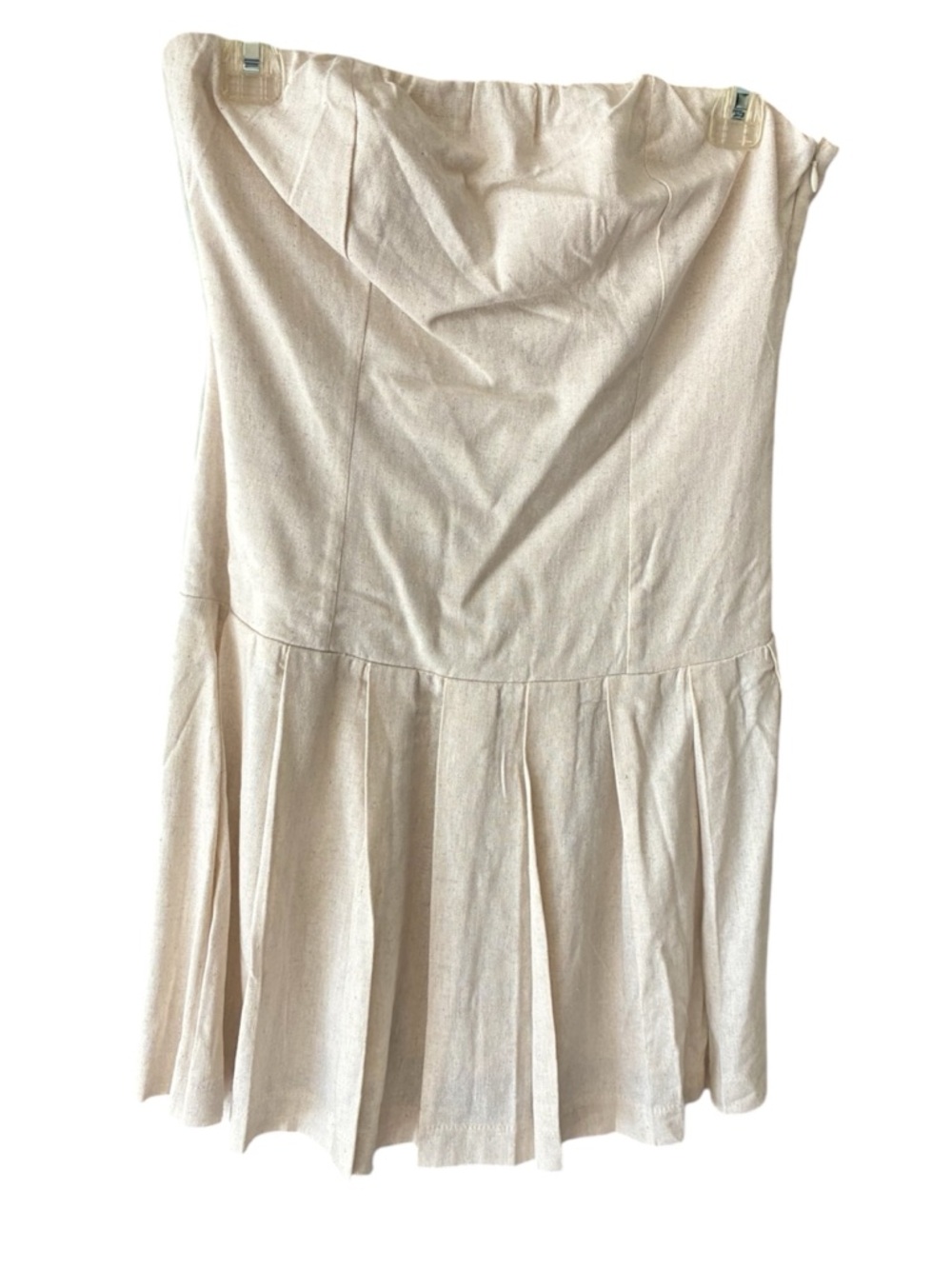 NWT Monteau Linen Strapless Pleated Summer Casual Miniβ Dress in Beige Medium - Picture 5 of 7